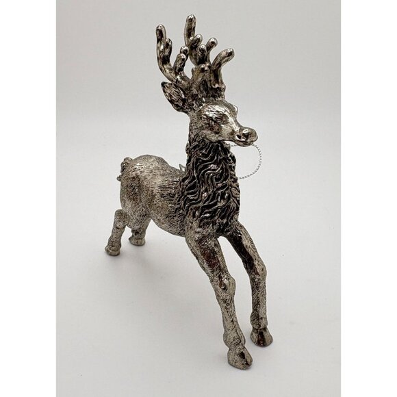 Vintage Silver Tone Prancing Reindeer Christmas Tree Ornament Standing Deer - Picture 8 of 8